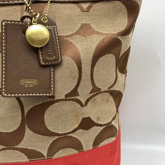 Coach Khaki & Red Signature Stripe Canvas Tote Bag 10125 - Picture 11 of 11
